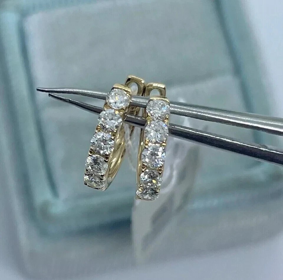 2.00Ct Lab Created Diamond Small Huggie Hoop Earrings 14K Yellow Gold Plated