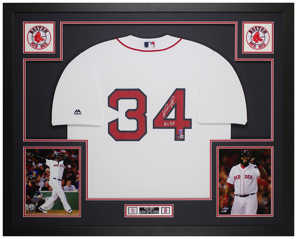 David Ortiz Autographed & Framed White Boston Jersey Auto Beckett COA