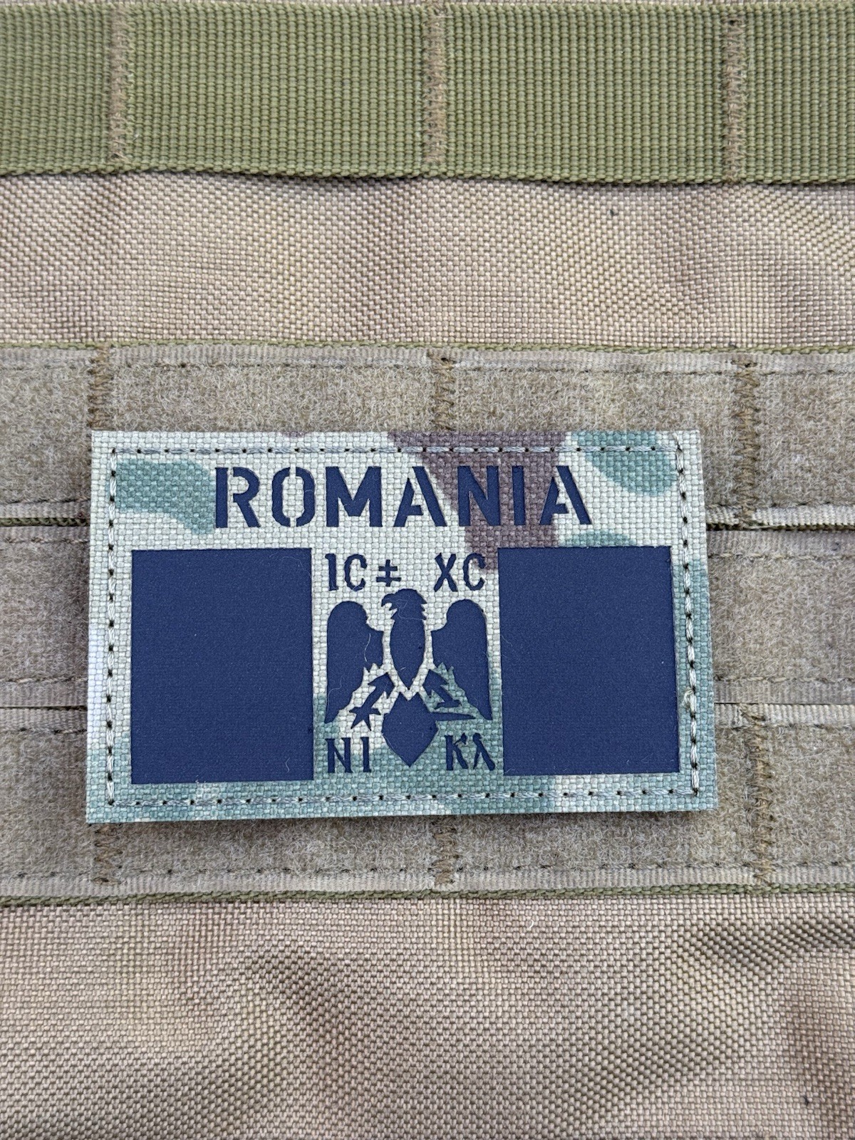 Romania IR Reflective Flag Coat Of Arms Tactical Patch Hook Loop Multicam