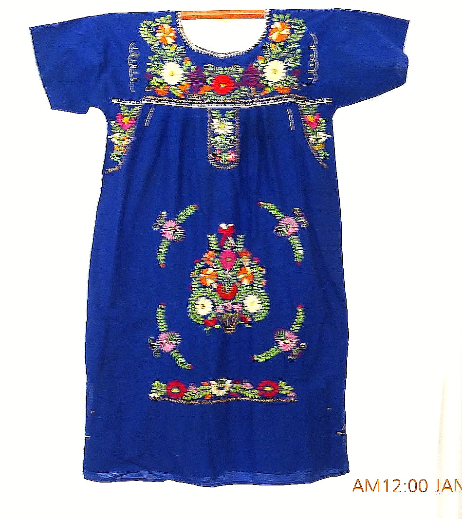VINTAGE ROYAL BLUE HAND EMBROIDERED MEXICAN DRESS L XL VINTAGE ROYAL BLUE HAND EMBROIDERED MEXICAN DRESS L XL