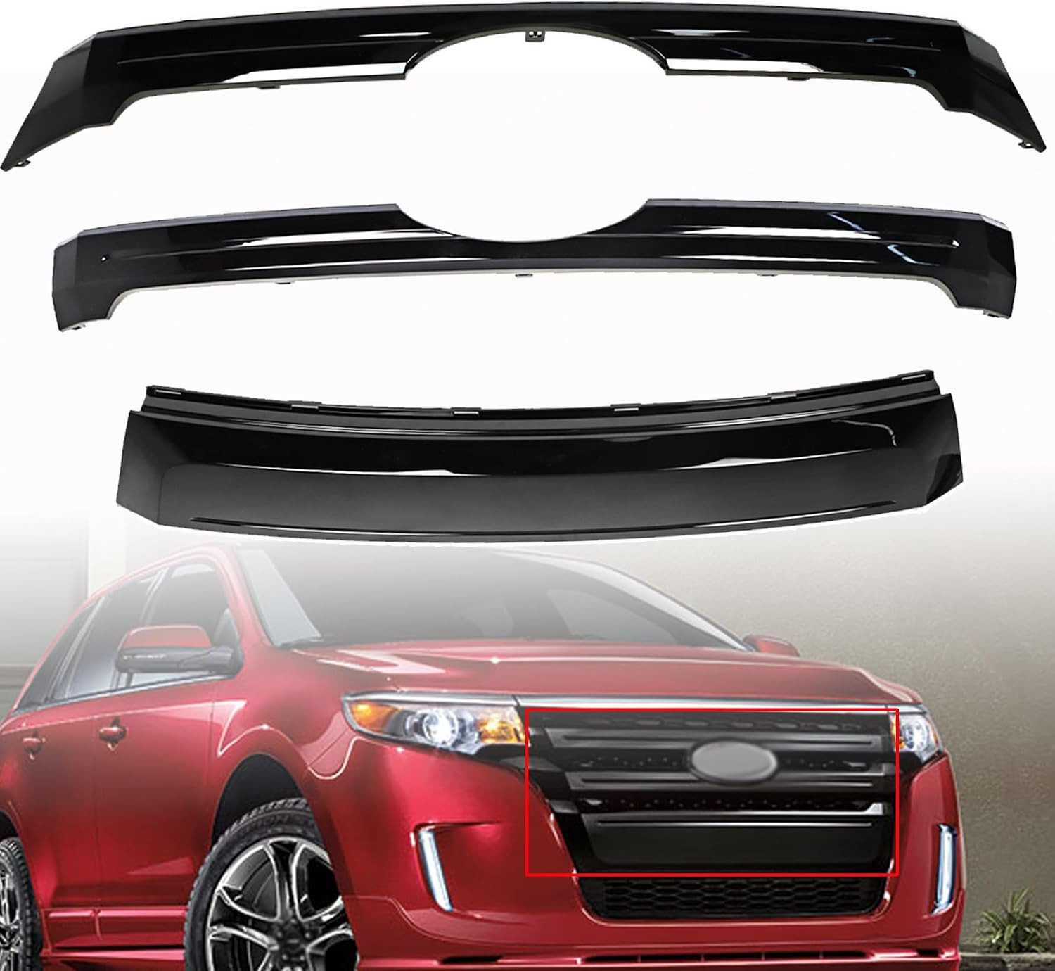 3PCS Front Bumper Upper & Center & Lower Grille Grills Set Replacement for 2011-