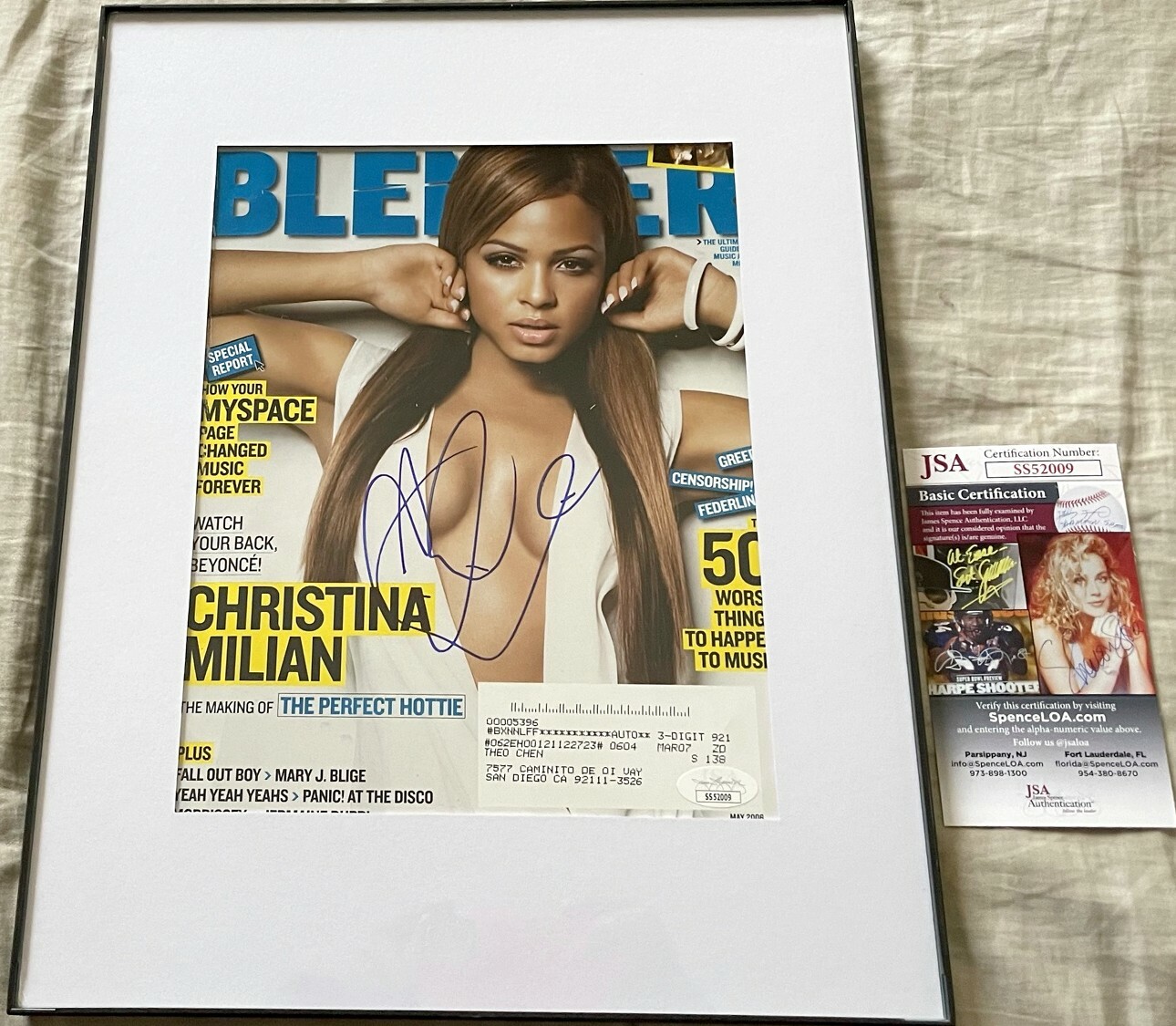 Christina Milian autograph signed 2006 Blender sexy magazine cover framed (JSA) Christina Milian autograph signed 2006 Blender sexy magazine cover framed (JSA)