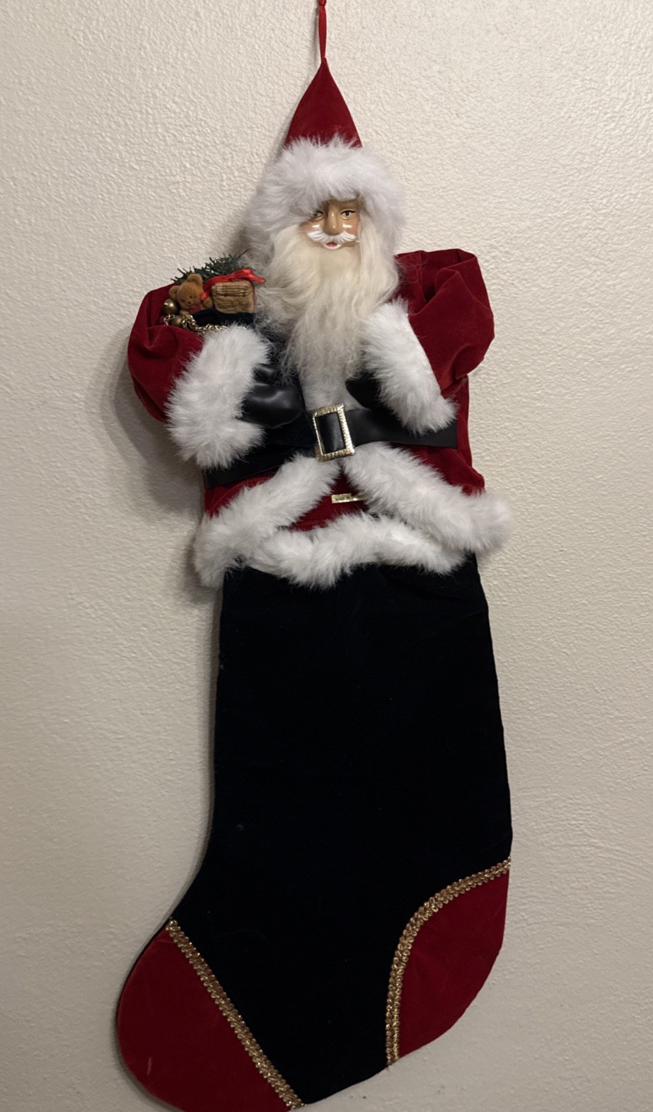 Vintage Christmas Stocking 3D Old World Santa Velvet And Fur 29” Vintage Christmas Stocking 3D Old World Santa Velvet And Fur 29”