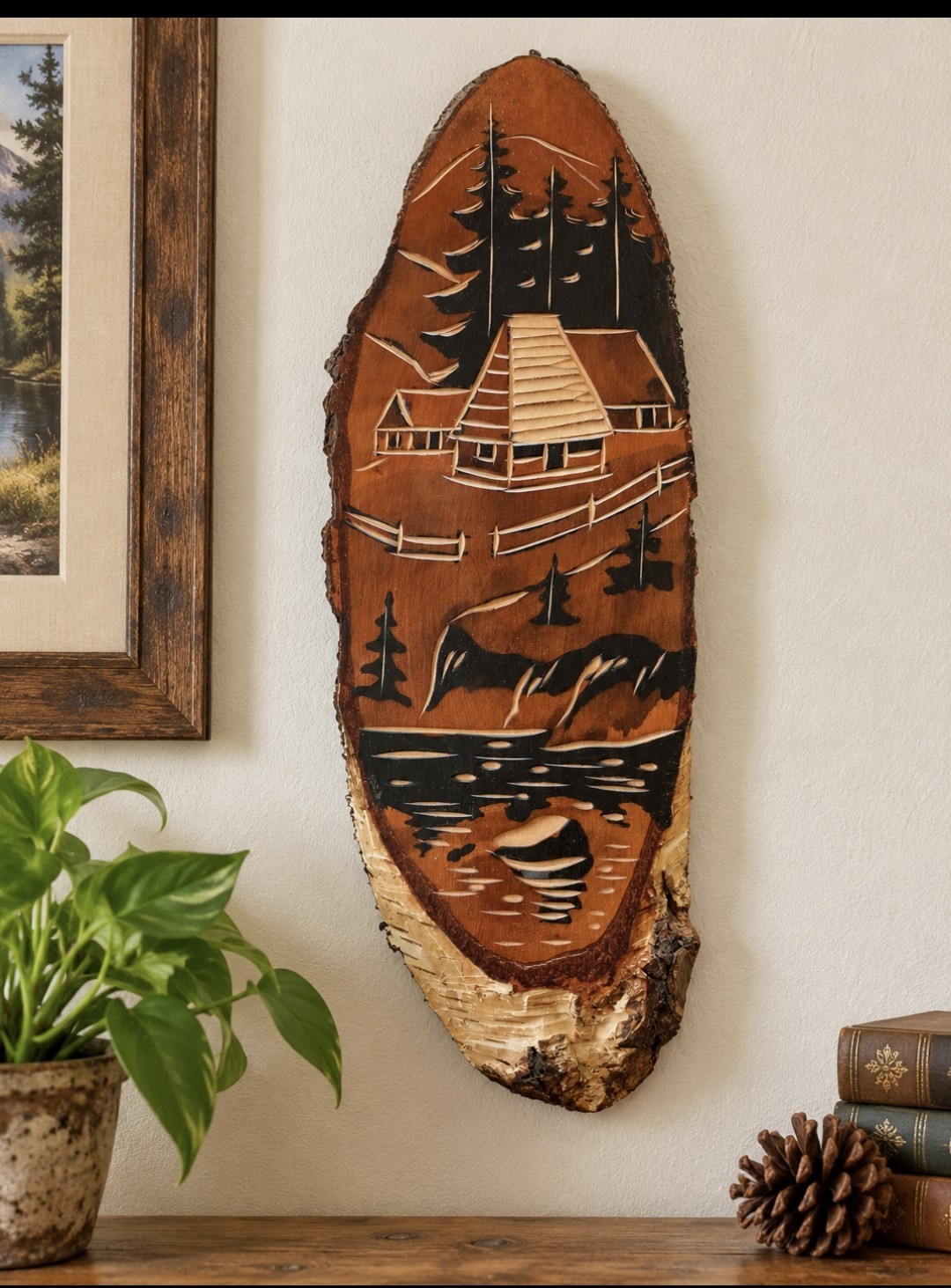 Vintage USSR Soviet Ukraine Carved Wood Wall Plaque Cabin Landscape Folk Art Vintage USSR Soviet Ukraine Carved Wood Wall Plaque Cabin Landscape Folk Art