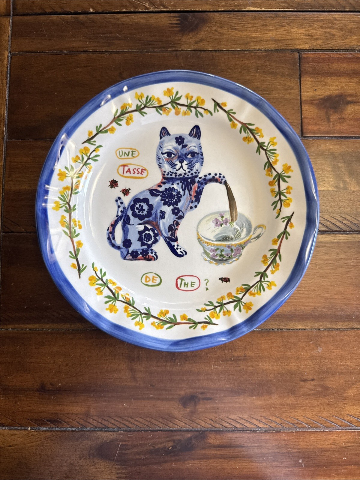 3-Anthropolgie Nathalie Lete Charmante Blue Cat Tea Pot Ceramic Dinner Plate 10 3-Anthropolgie Nathalie Lete Charmante Blue Cat Tea Pot Ceramic Dinner Plate 10