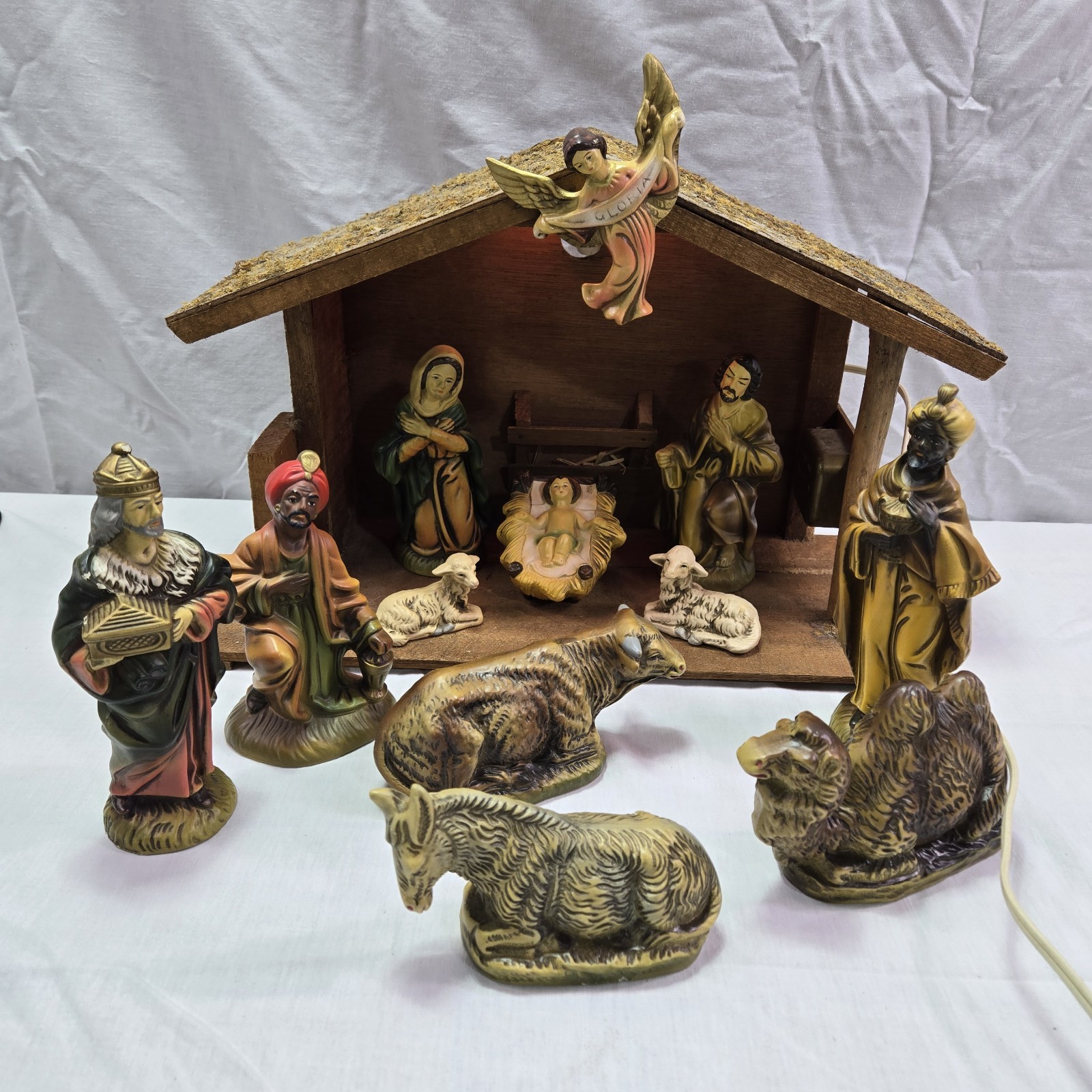 Vtg Japan Paper Mache Christmas Nativity Set Musical Creche Manger Scene 13 Pcs Vtg Japan Paper Mache Christmas Nativity Set Musical Creche Manger Scene 13 Pcs