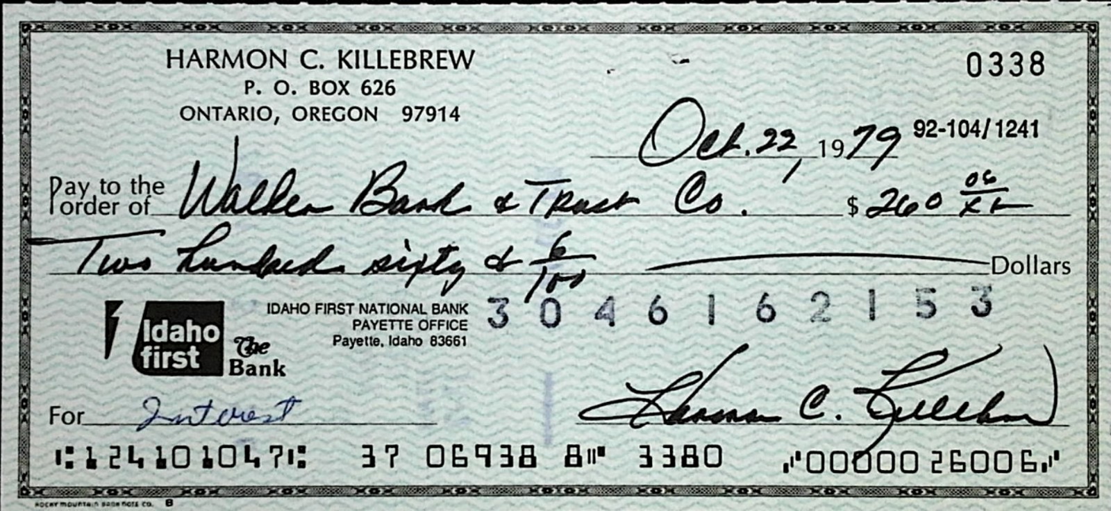 1979 Harmon Killebrew Signed Cashed Personal Bank Check Signed Auto Beauty HOF 1979 Harmon Killebrew Signed Cashed Personal Bank Check Signed Auto Beauty HOF