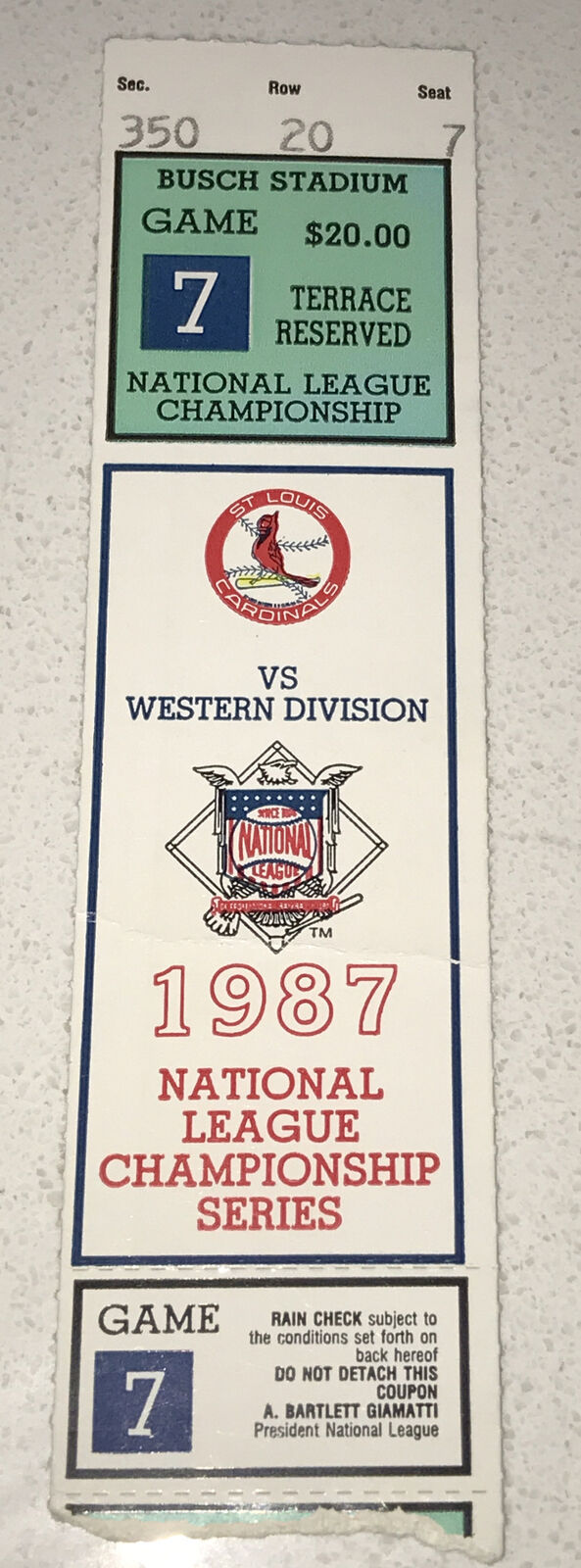 1987 Giants / St Louis Cardinals MLB Playoffs NLCS Game 7 Ticket Stub *CLINCHER*