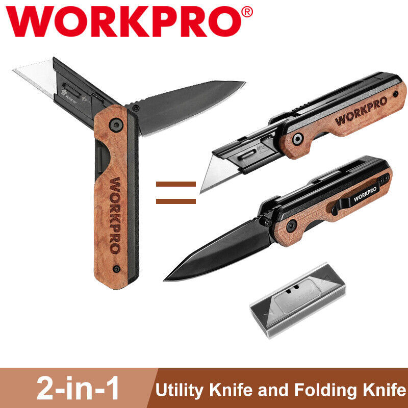 WORKPRO 2-in-1 Folding Knife Utility Knife Quick-Change Box Cutter Belt Clip NEW