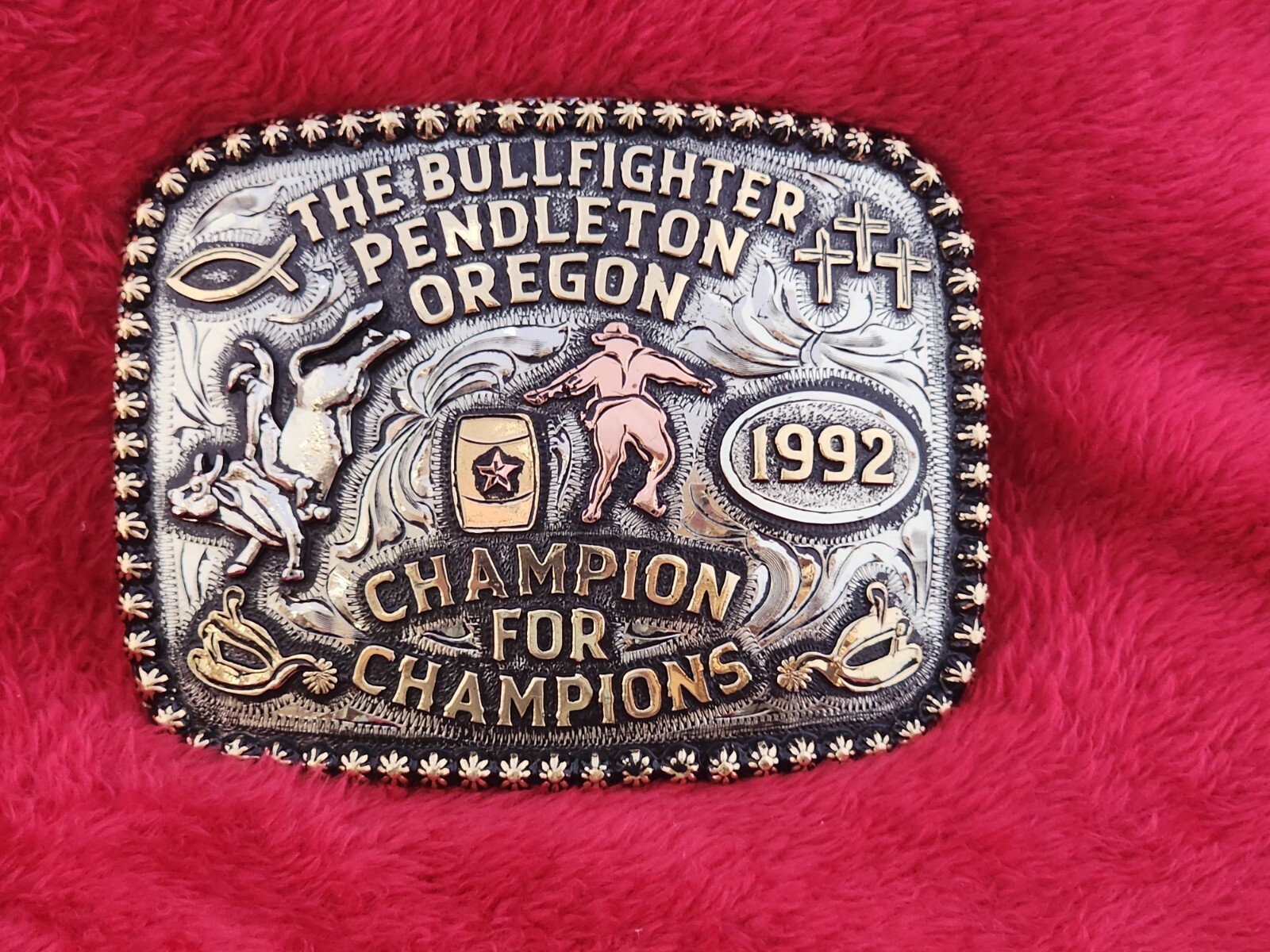 PENDLETON RODEO CHAMPION BULLFIGHTING PRO TROPHY BUCKLE☆OREGON☆1998☆RARE☆363
