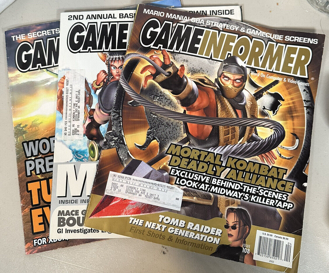 Lot Of 3 Game Informer Magazines 2002 #106, 107, 108  Mortal Kombat, Turok