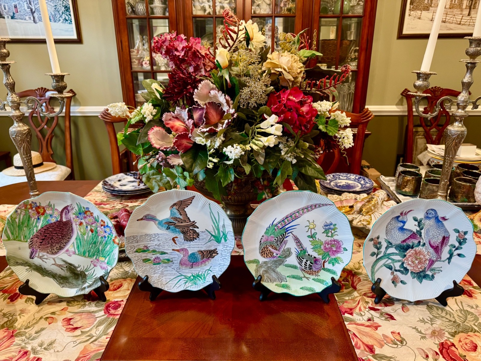 4 Vintage Chinese Porcelain Bird Decorative Plates — Hand Decorated