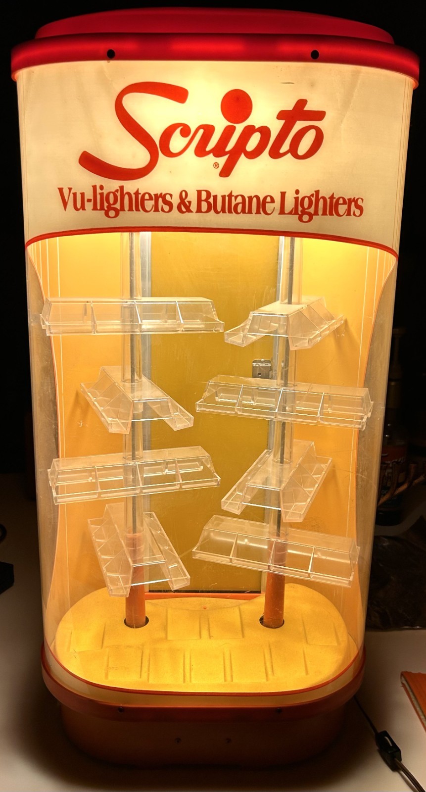 SCRIPTO Mid Century MCM Lighter Light Up Display w/ Key - RARE - READ