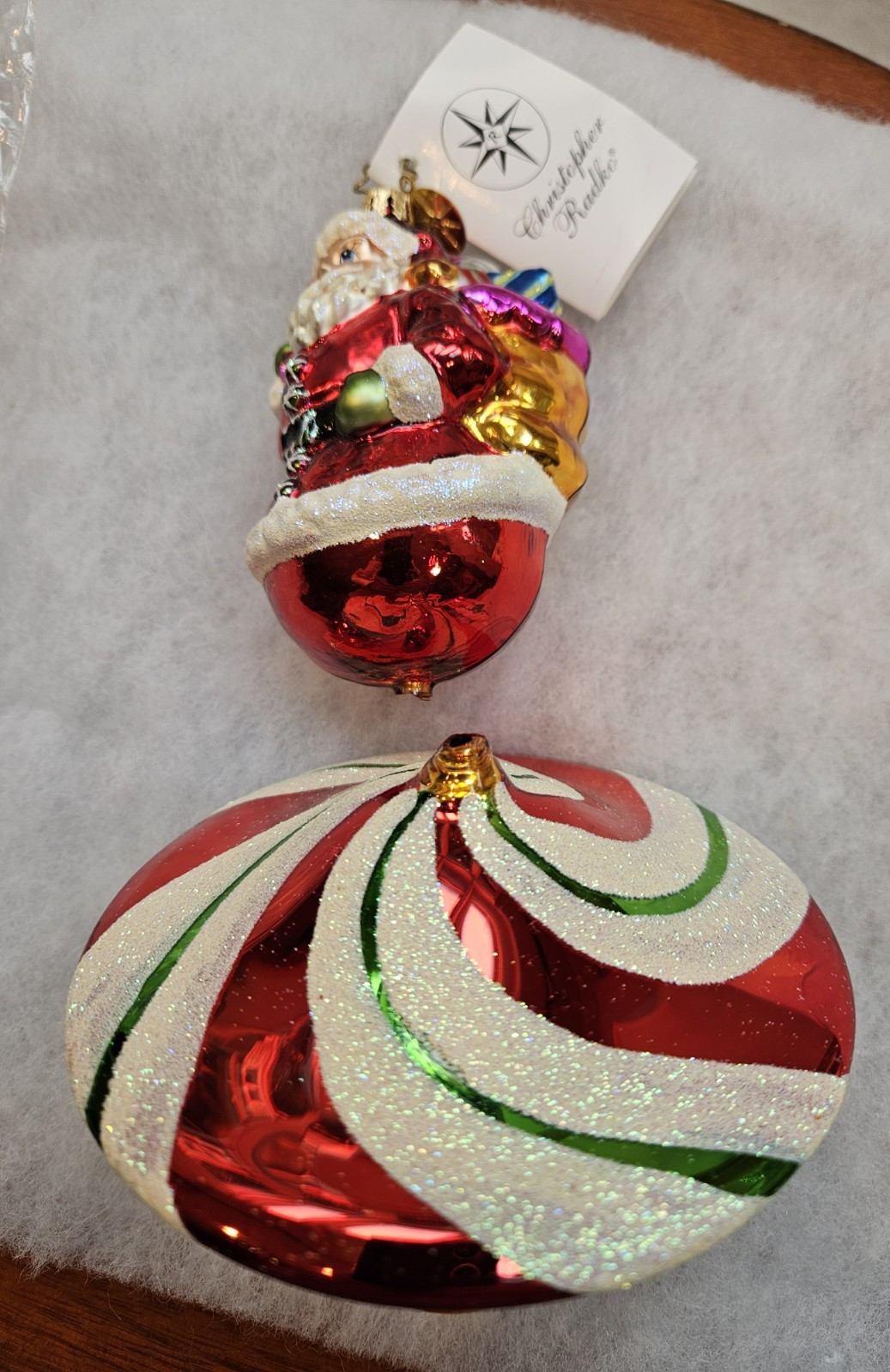 Vintage 2004 CHRISTOPHER RADKO “Mint Swirl Santa” Ornament - needs repair Vintage 2004 CHRISTOPHER RADKO “Mint Swirl Santa” Ornament - needs repair