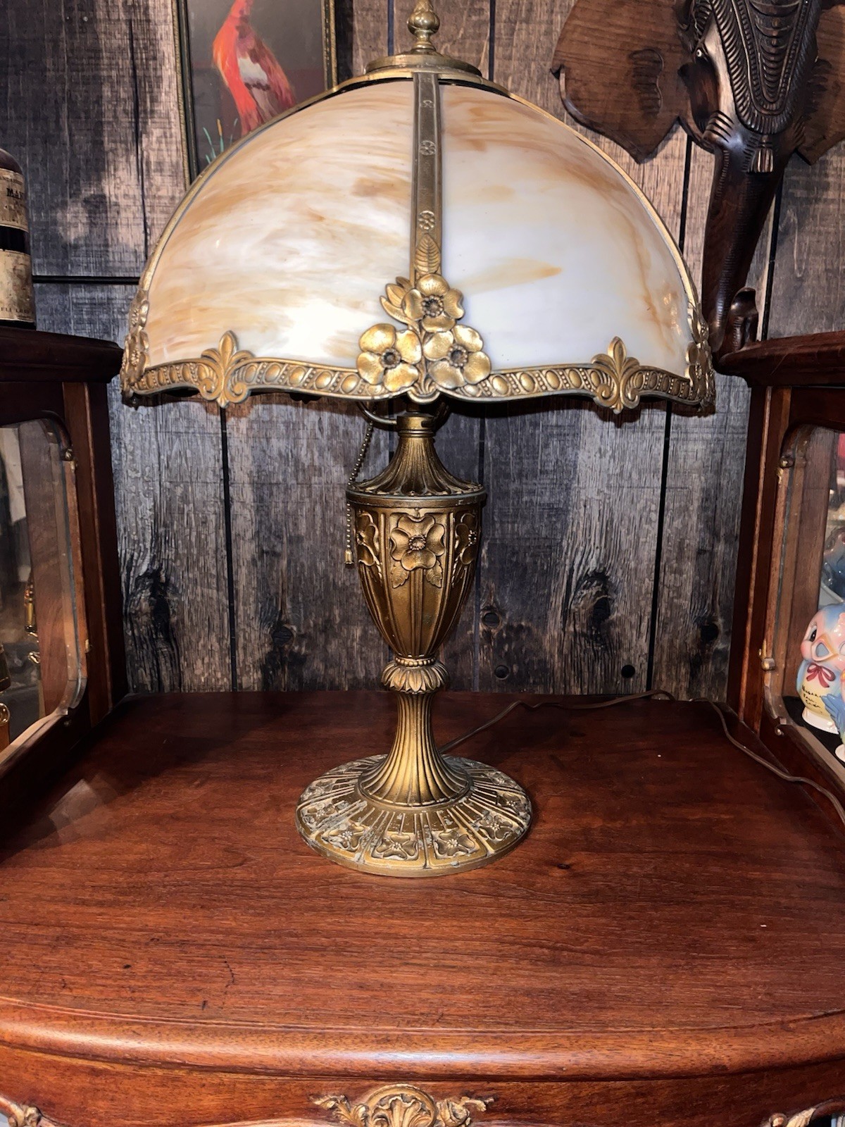 Stunning Antique Miller Slag Glass Lamp Dressed With Gold Detailing. Beautiful Stunning Antique Miller Slag Glass Lamp Dressed With Gold Detailing. Beautiful