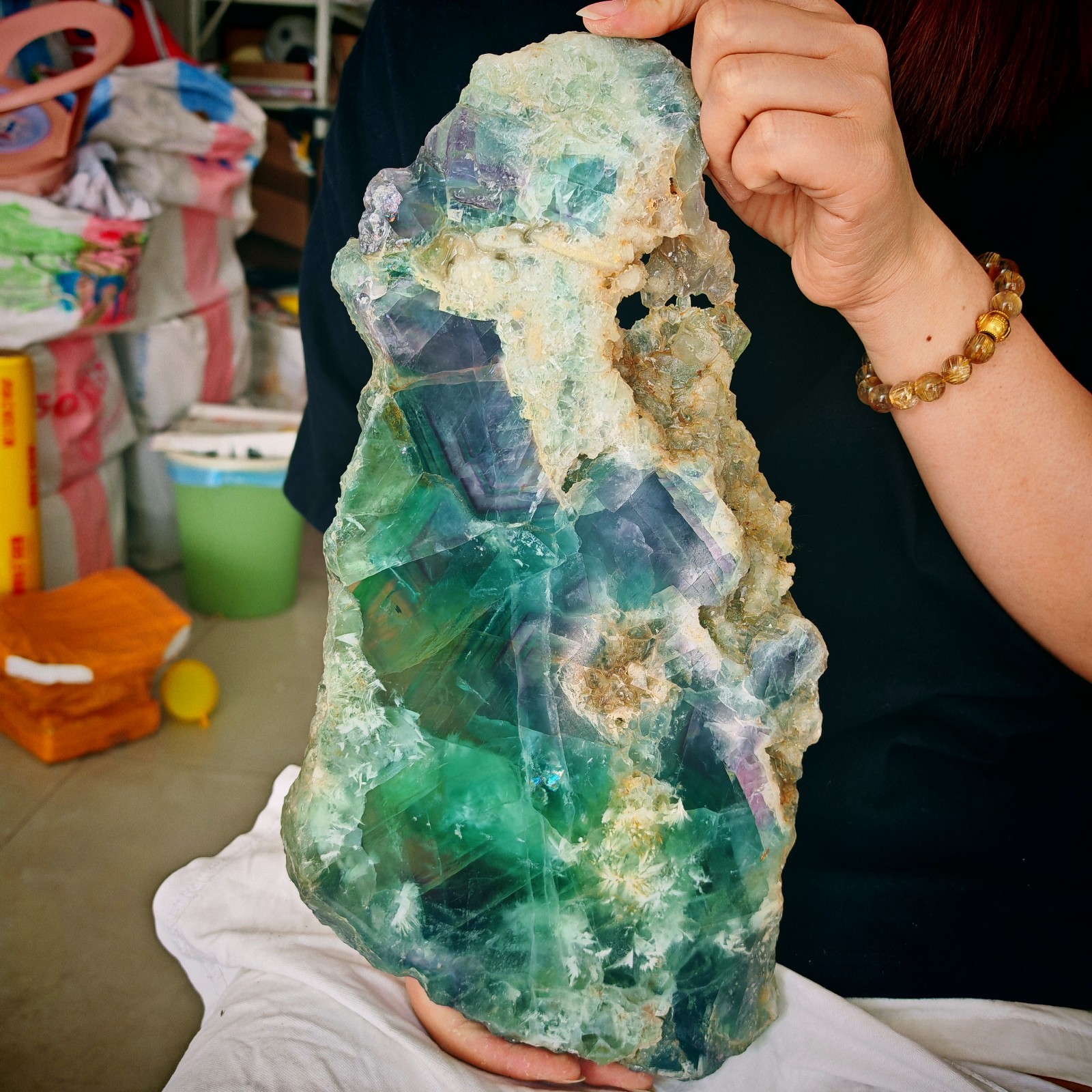 7.15 LB Natural Rainbow Fluorite Slab Reiki Healing Mineral Home Display Decor