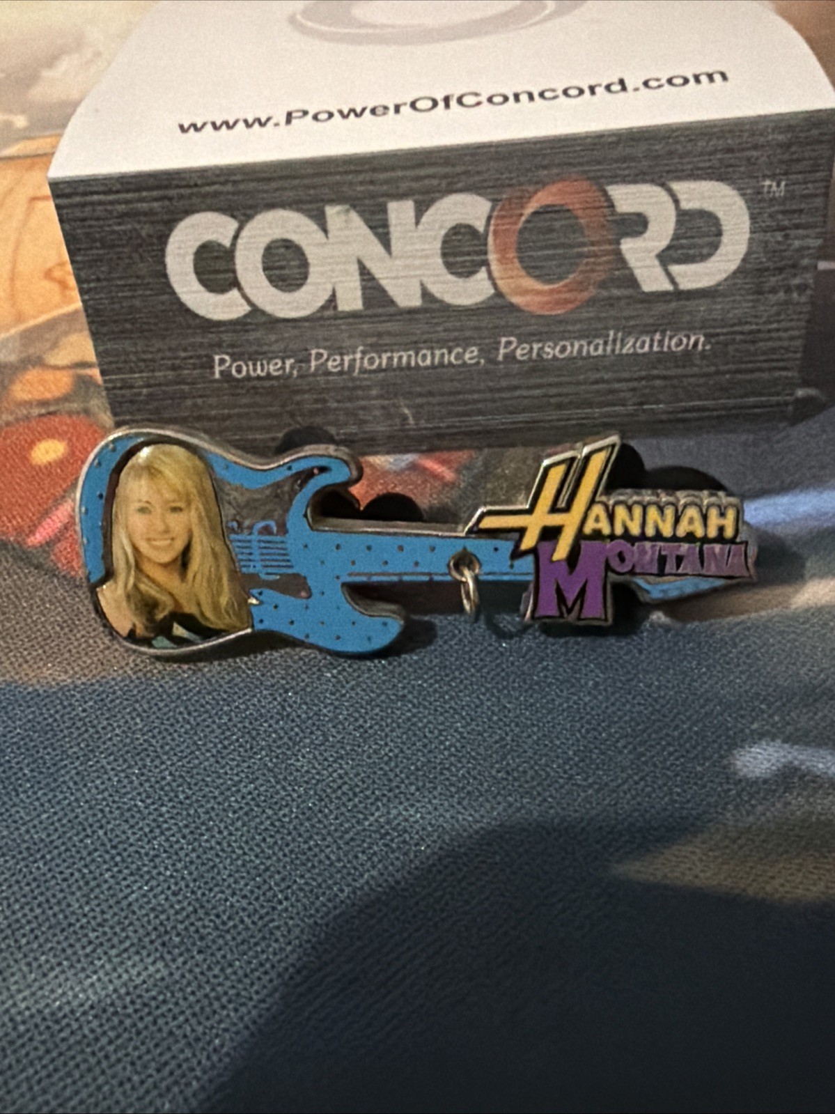 Retired Disney Channel Hannah Montana Blue Guitar Pin w/ Butterfly Charm - 2009