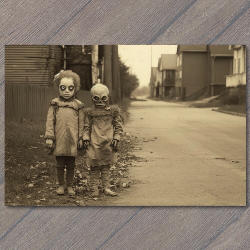 POSTCARD Weird Children Scary Old Fashion Halloween Masks Kids POSTCARD Weird Children Scary Old Fashion Halloween Masks Kids