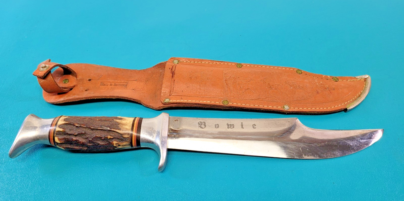 Vintage Edge Brand 469 Bowie Knife Hunting Solingen Germany + Scabbard TR1968 Vintage Edge Brand 469 Bowie Knife Hunting Solingen Germany + Scabbard TR1968