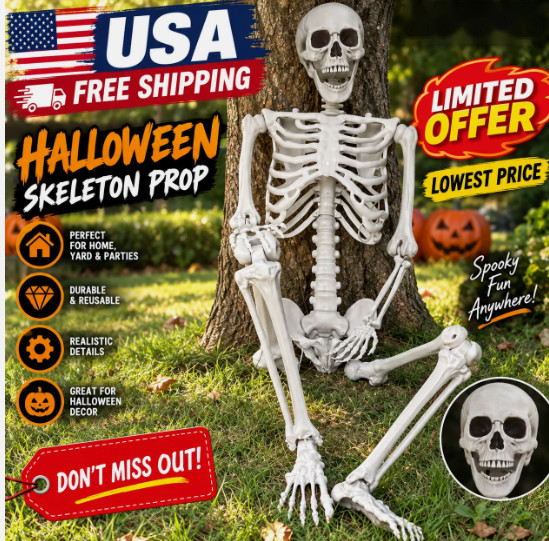 5.4ft Halloween Skeleton Full Body Life Size Skeleton Bones with Movable Joints