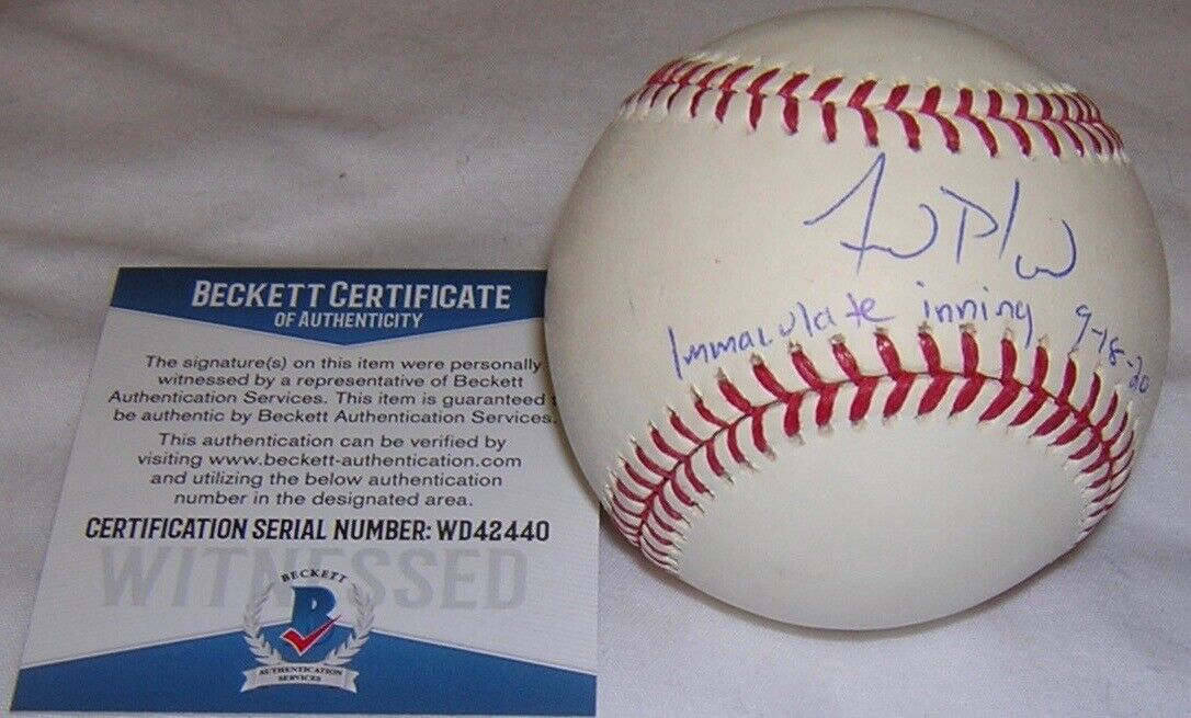 Zach Plesac Indians Signed MLB Baseball Beckett WITNESS Immaculate Inning 