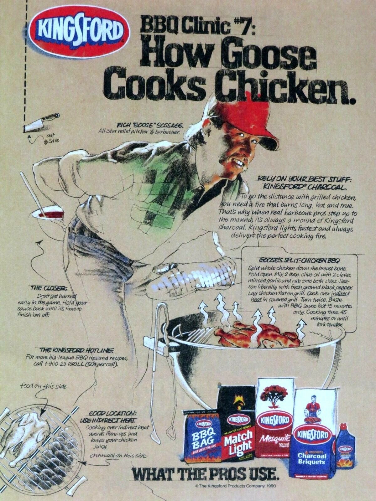 Goose Gossage 1990 Kingsford Charcoal BBQ Chicken Original Print Ad 8.5 x 11\