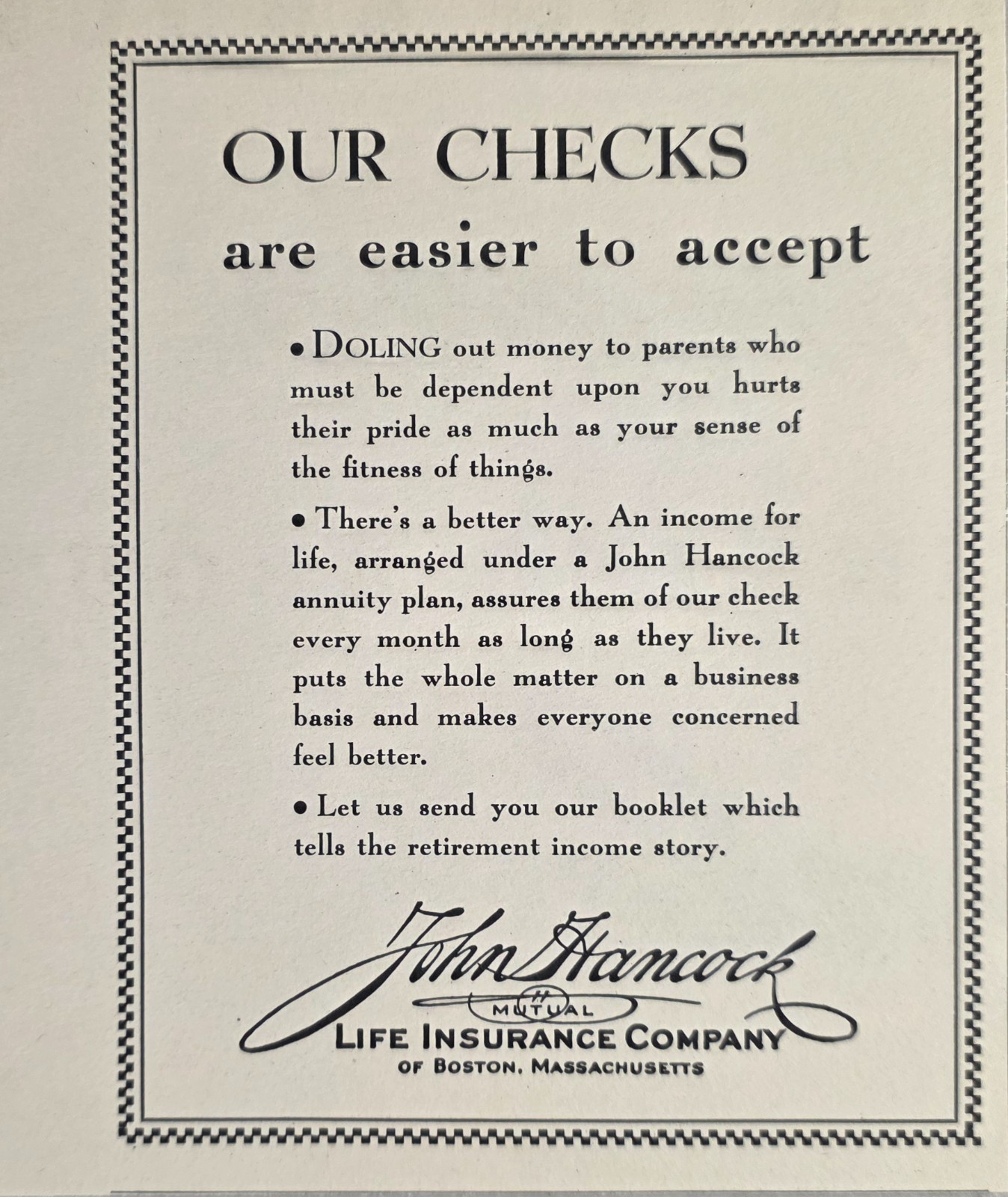 1936 Print Ad John Hancock Life Insurance Our Checks Easier to Accept Boston,MA 1936 Print Ad John Hancock Life Insurance Our Checks Easier to Accept Boston,MA