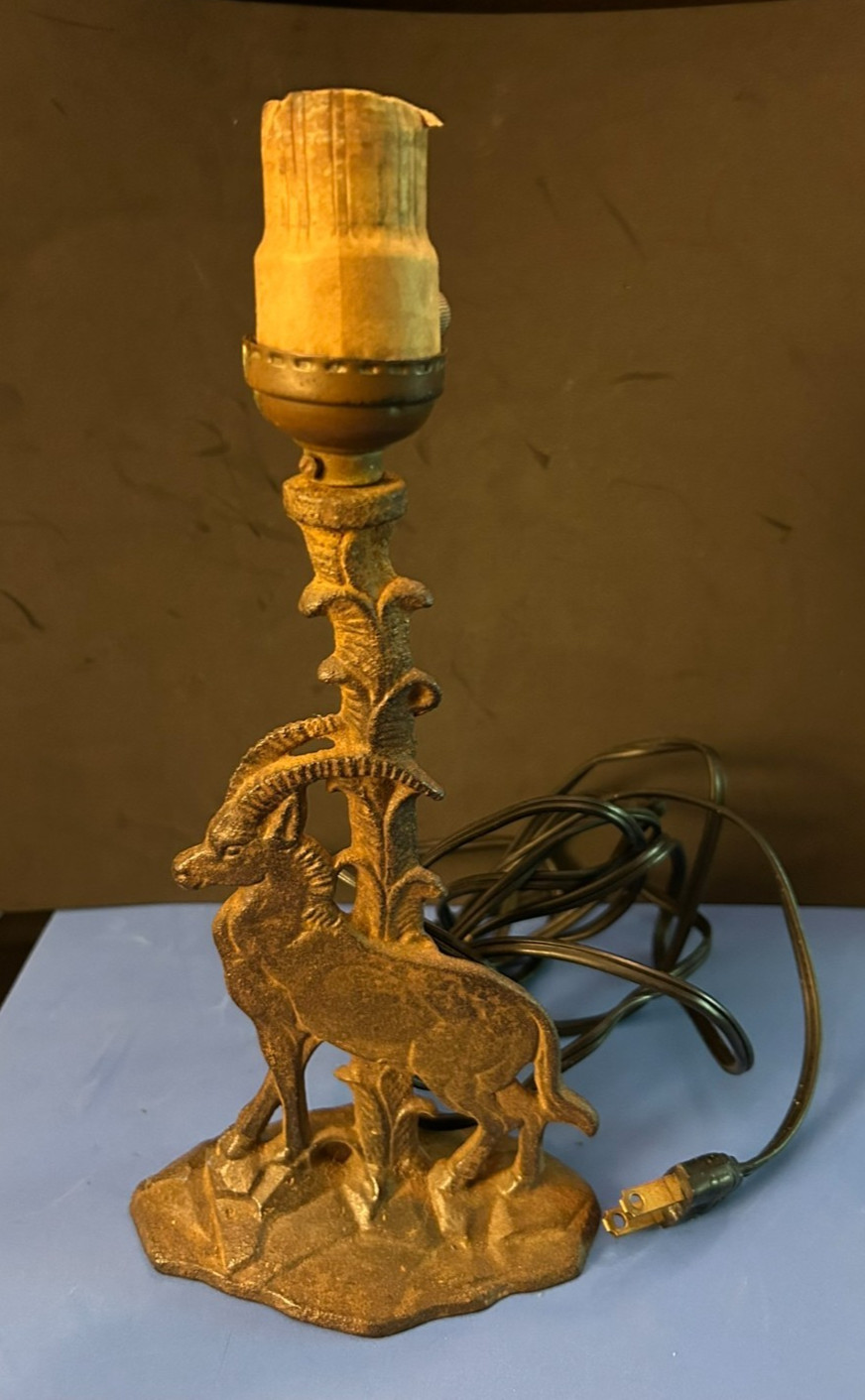 Rare Vintage Art Deco Cast Iron Ibex/Mountian Goat table lamp base