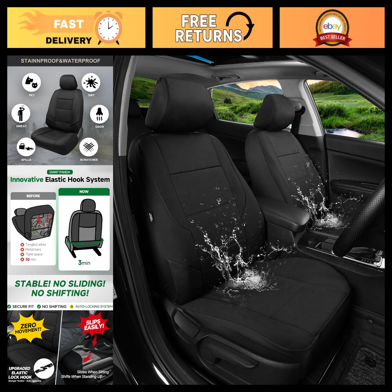 GIANT PANDA Waterproof Neoprene 2 Pack Front Car Seat Covers Custom Fit Chevy Si GIANT PANDA Waterproof Neoprene 2 Pack Front Car Seat Covers Custom Fit Chevy Si