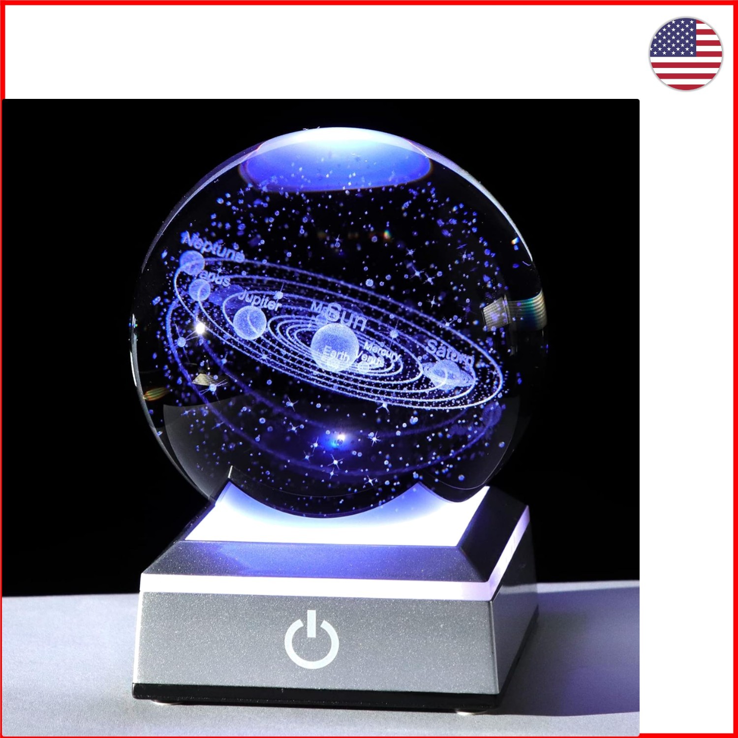 Elegant 3D Solar System Crystal Ball with LED Base - Touch Activated Night Light Elegant 3D Solar System Crystal Ball with LED Base - Touch Activated Night Light
