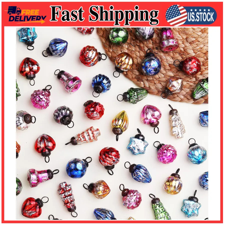 IndianShelf 25 Pieces Retro Distress Glass Vintage Christmas Tree Ornaments