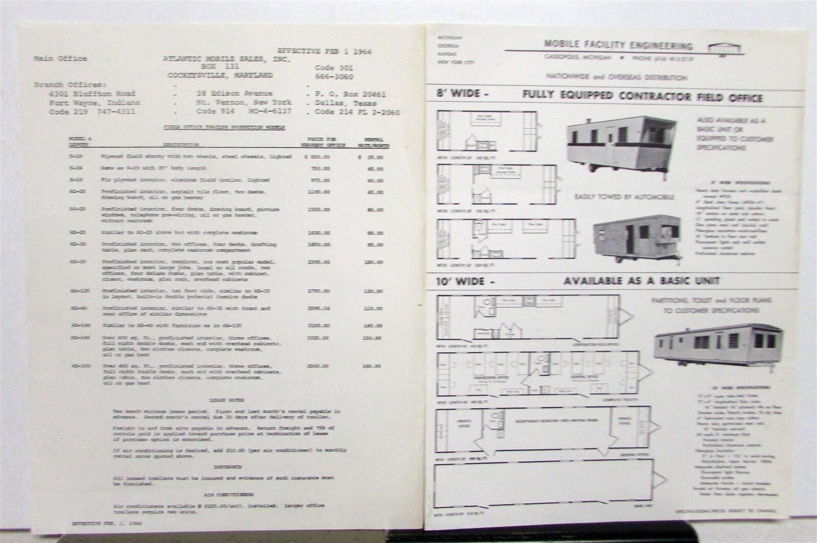1964 Mobile Facility Engineering Field Office Models Pricing Diagram Sale Sheets 1964 Mobile Facility Engineering Field Office Models Pricing Diagram Sale Sheets