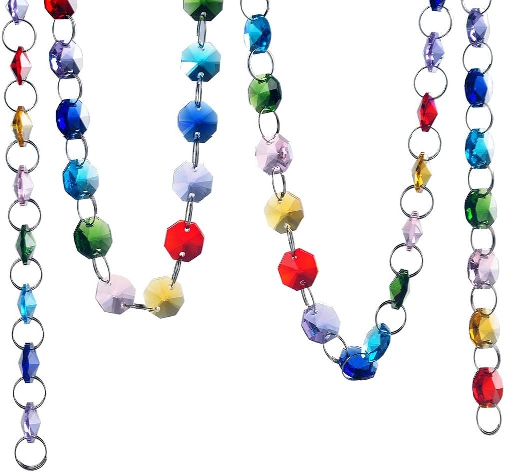 6FT Glass Crystal Rainbow Color 14Mm Octagon Beads Chain Chandelier Prisms Hangi 6FT Glass Crystal Rainbow Color 14Mm Octagon Beads Chain Chandelier Prisms Hangi