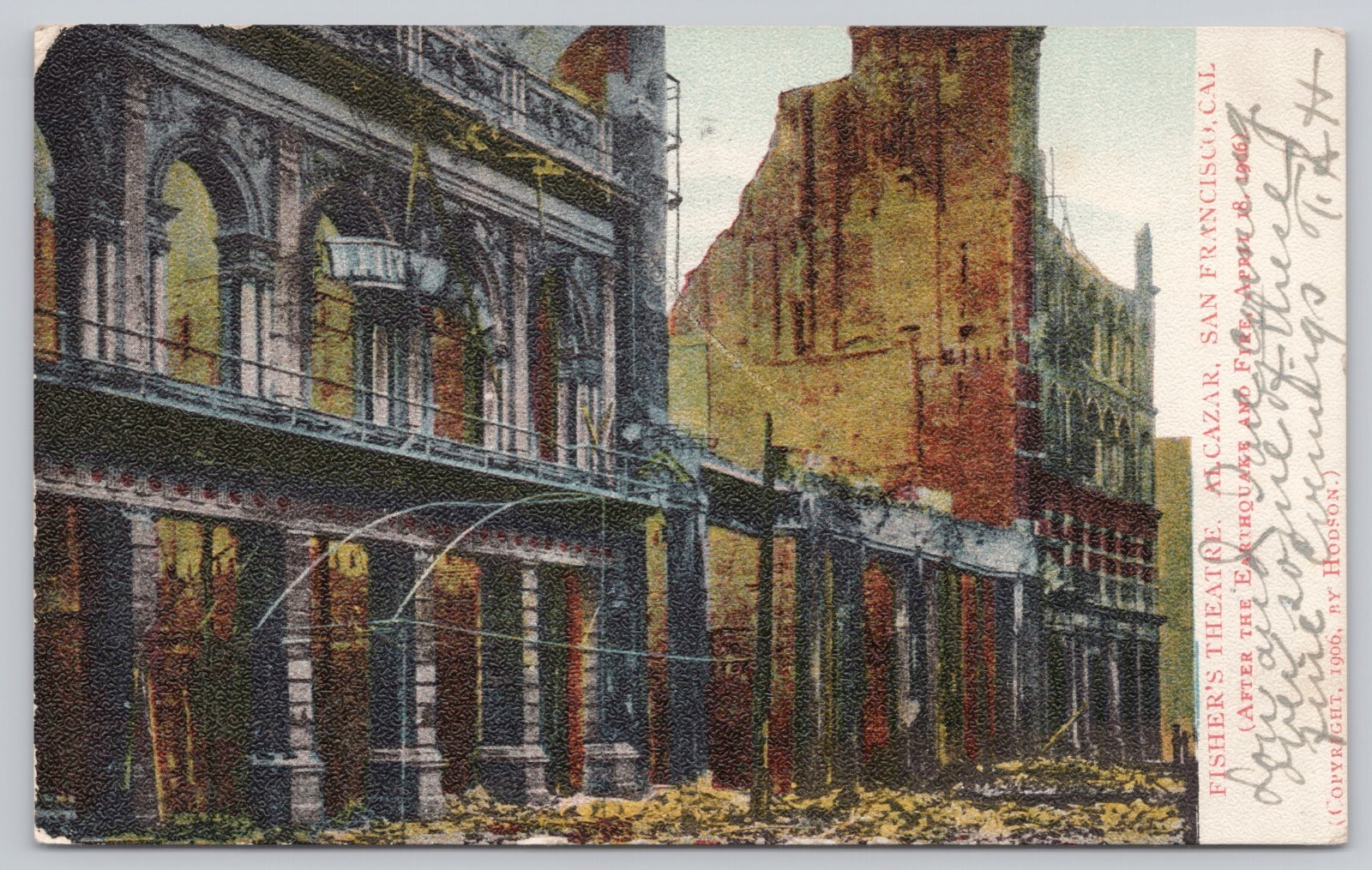 San Francisco California, Fisher\'s Theater Earthquake Fire Damage, VTG Postcard San Francisco California, Fisher\'s Theater Earthquake Fire Damage, VTG Postcard