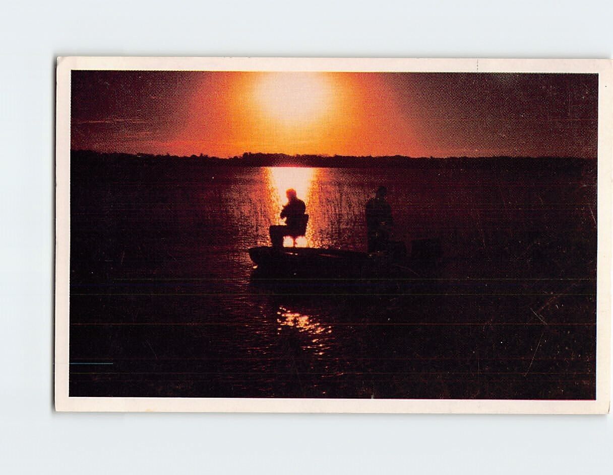 Postcard Late Evening Fishing Rock Lake in lake Mills Wisconsin USA