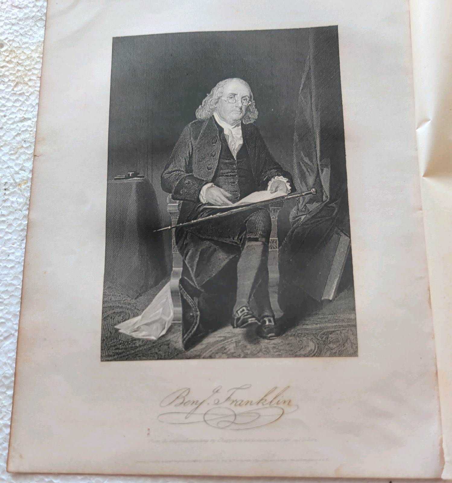Antique Engraving American  Revolutionary War Hero Ben Franklin 1861 Original 