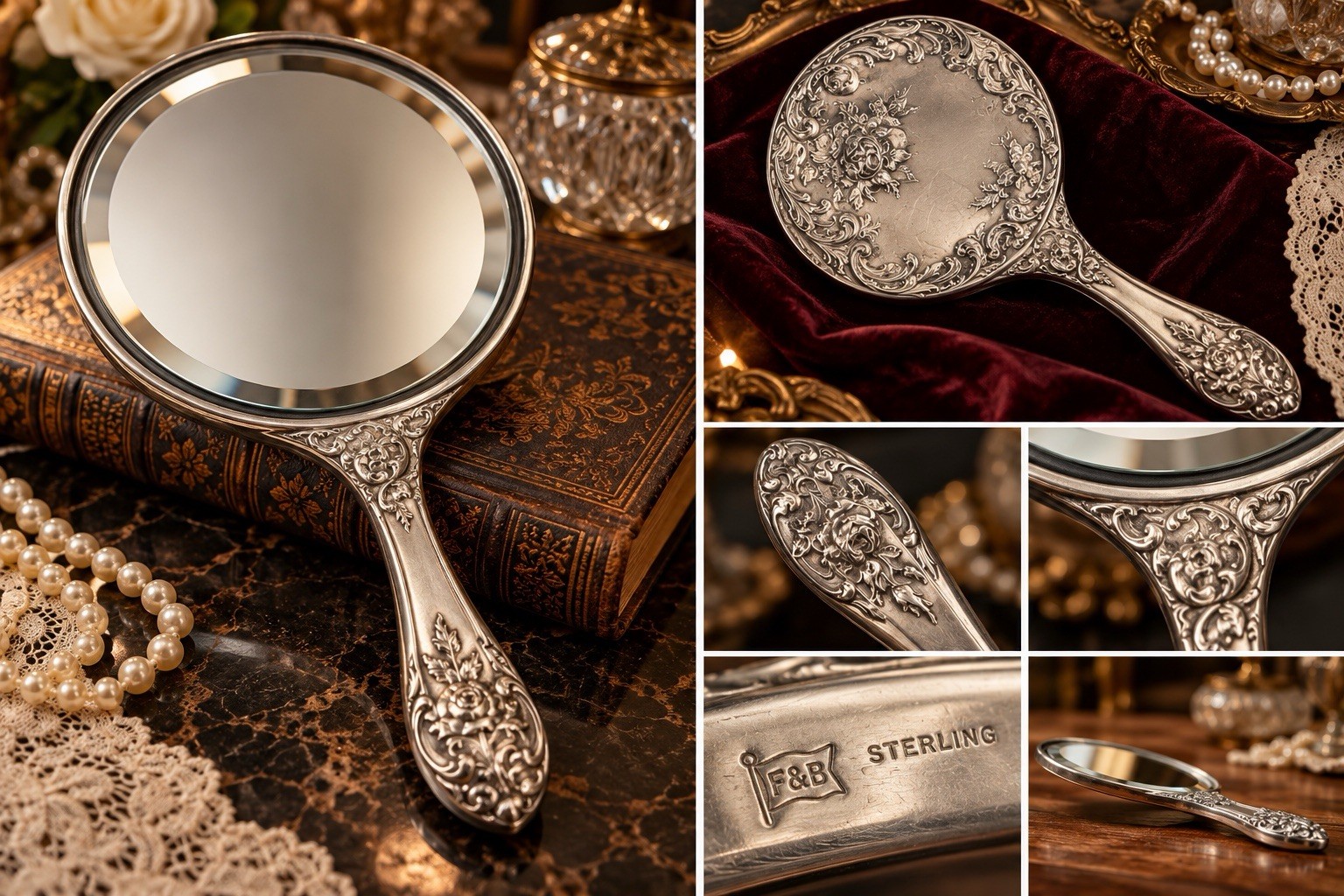 Antique Foster & Bailey Sterling Silver Hand Mirror Circa 1900 Antique Foster & Bailey Sterling Silver Hand Mirror Circa 1900