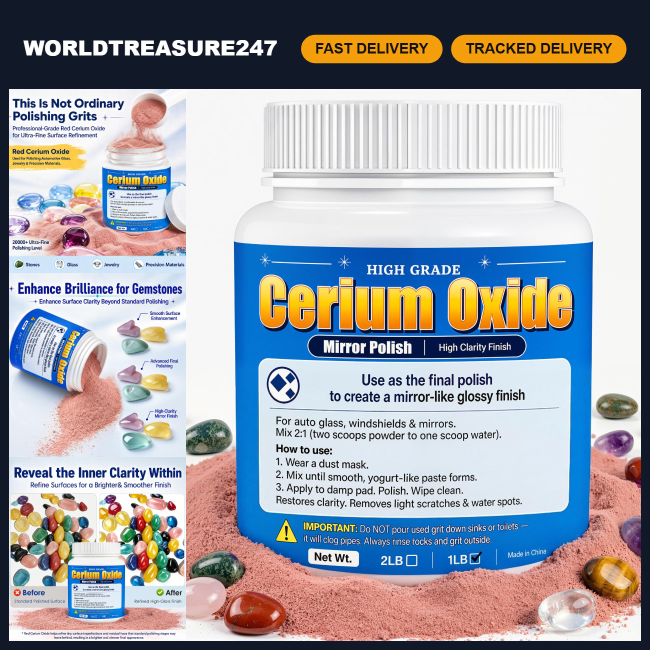 Ultra-Fine Red Cerium Oxide Polish for Rock Tumbling - Final Polishing Grit 1lb Ultra-Fine Red Cerium Oxide Polish for Rock Tumbling - Final Polishing Grit 1lb