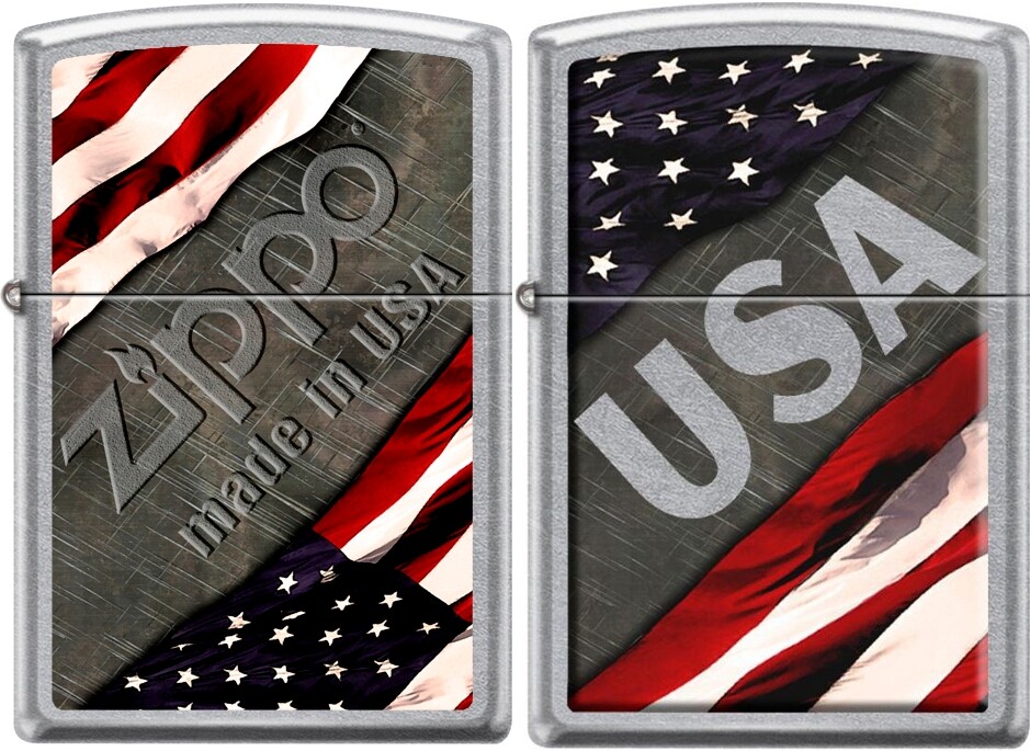 Zippo U.S.A. Metal Flag Set of 2 On Street Chrome Lighter L@@K NEW Zippo U.S.A. Metal Flag Set of 2 On Street Chrome Lighter L@@K NEW