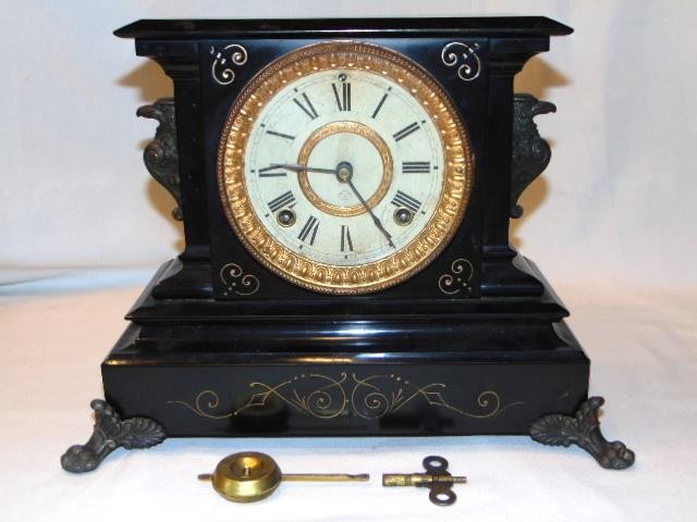 Lovely 1880s Cast Iron ANSONIA Mantle CLOCK, Eagle Head Decoration, Non-Working