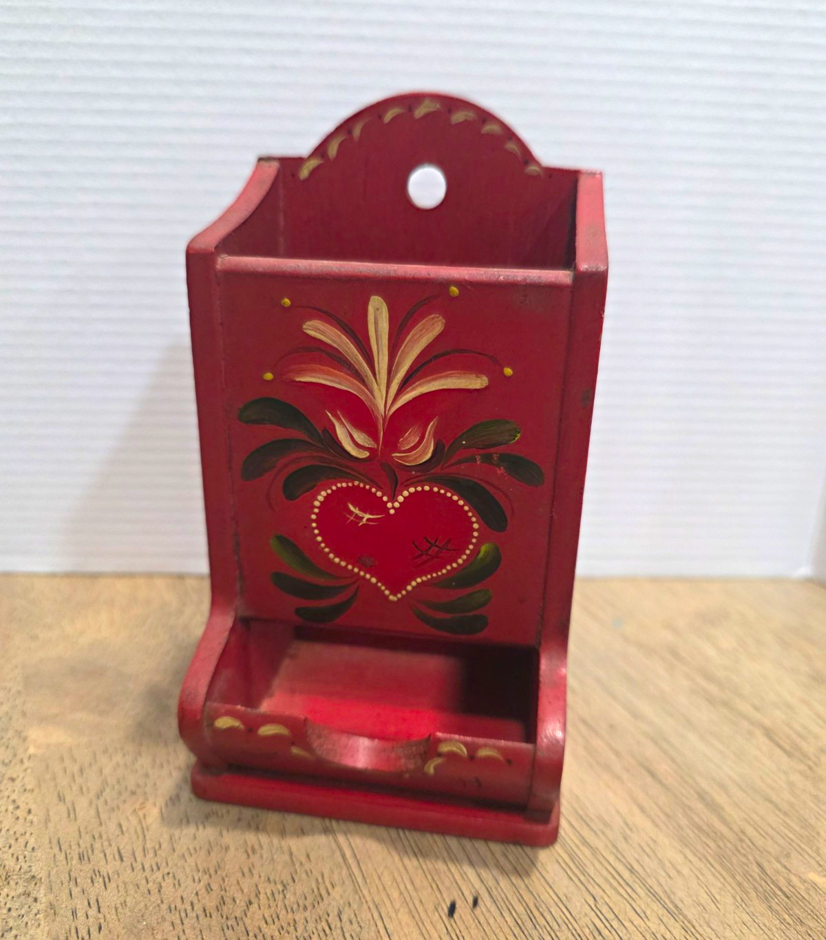 Vintage hand-painted wooden folk art matchstick holder Vintage hand-painted wooden folk art matchstick holder
