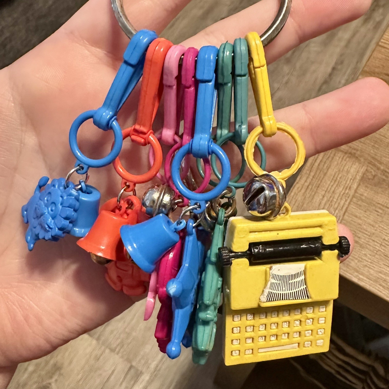 Vintage 1980s Lot of 8 Plastic Clip-On Bell Charms Retro Keychains Collectible ￼