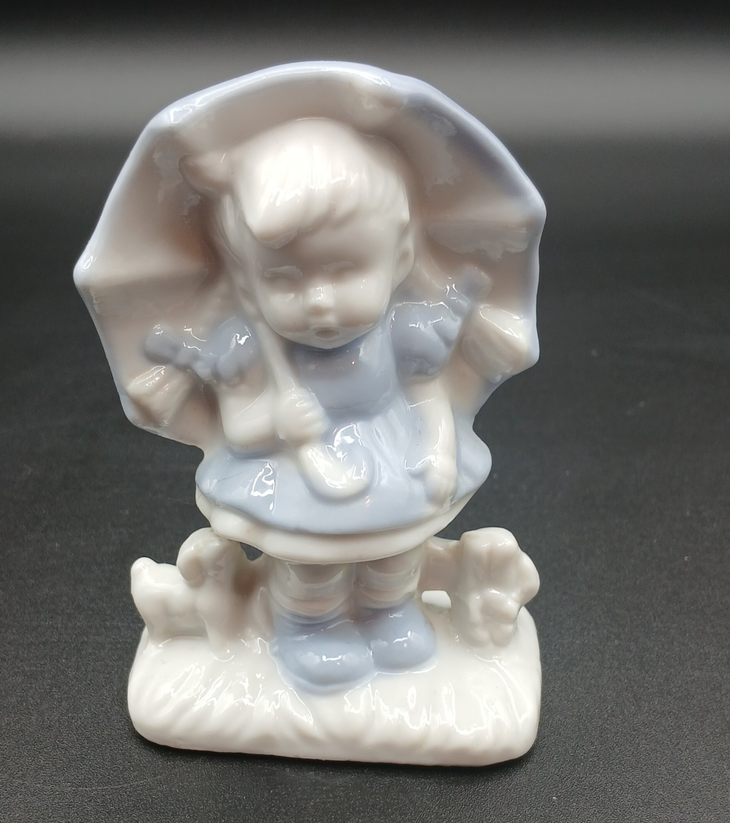 Vintage Blue & White Porcelain Girl with Umbrella Figurine Cottagecore Japan Vintage Blue & White Porcelain Girl with Umbrella Figurine Cottagecore Japan