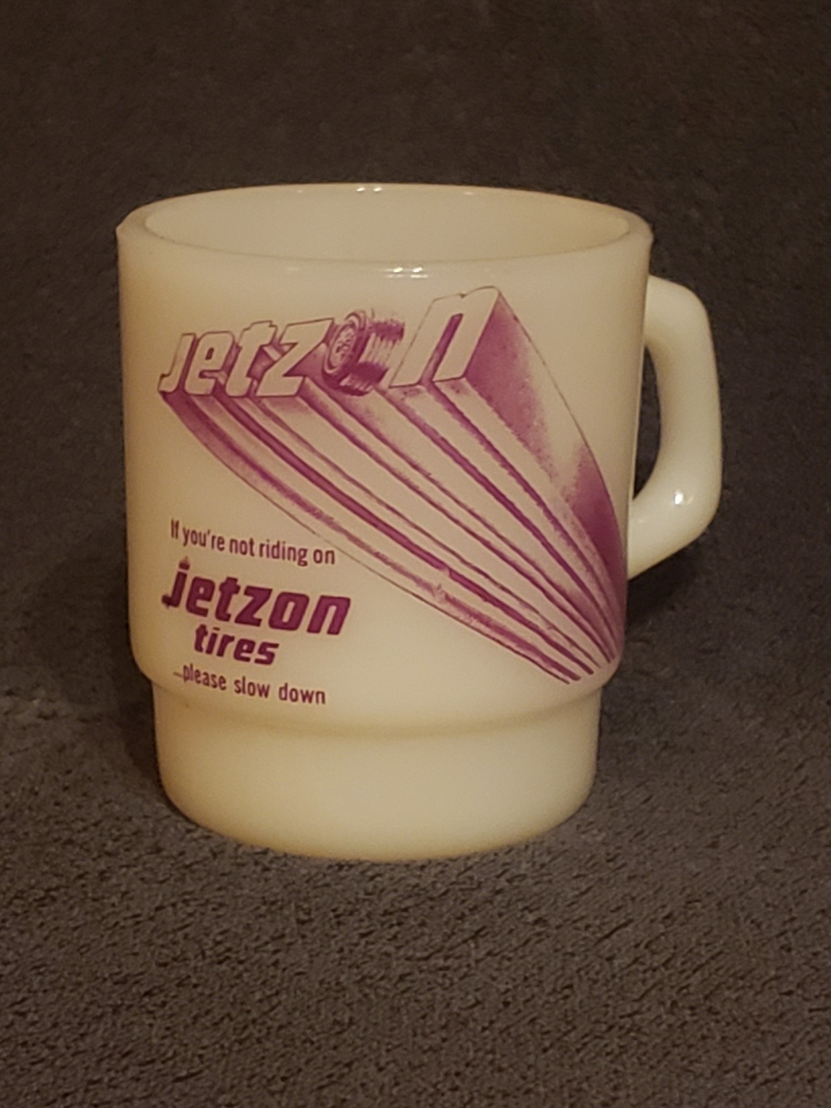 VTG Fire King Advertising Mug Jetzon Tires Purple-RARE FIND VTG Fire King Advertising Mug Jetzon Tires Purple-RARE FIND