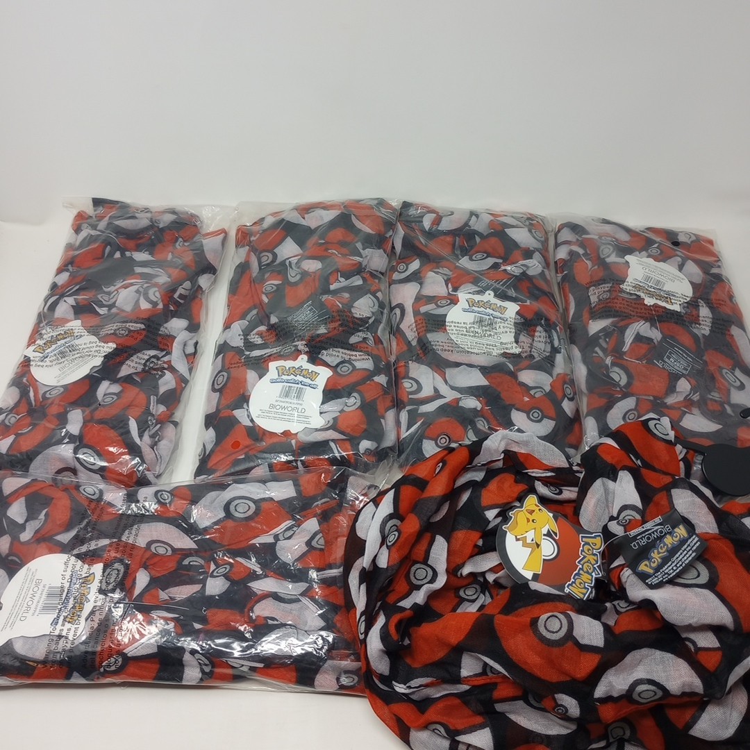 Lot Of 6 NEW Bioworld Pokemon Pokeball Scarves Lot Of 6 NEW Bioworld Pokemon Pokeball Scarves