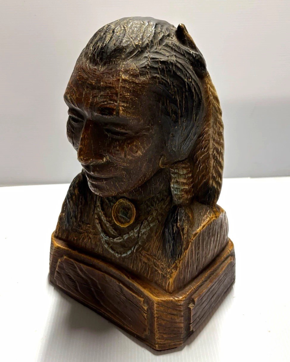 Antique Cigar Shop Countertop Chief Native American Bust Figurine Sculpture Antique Cigar Shop Countertop Chief Native American Bust Figurine Sculpture