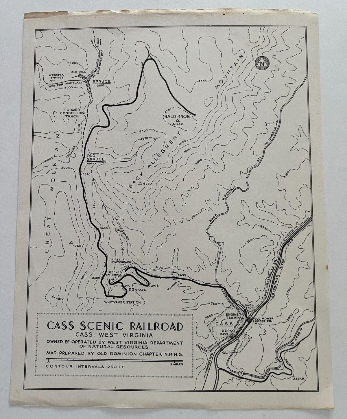 Cass West Virginia Scenic Railroad Map Old Dominion Chapter NRHS c: 1960\'s