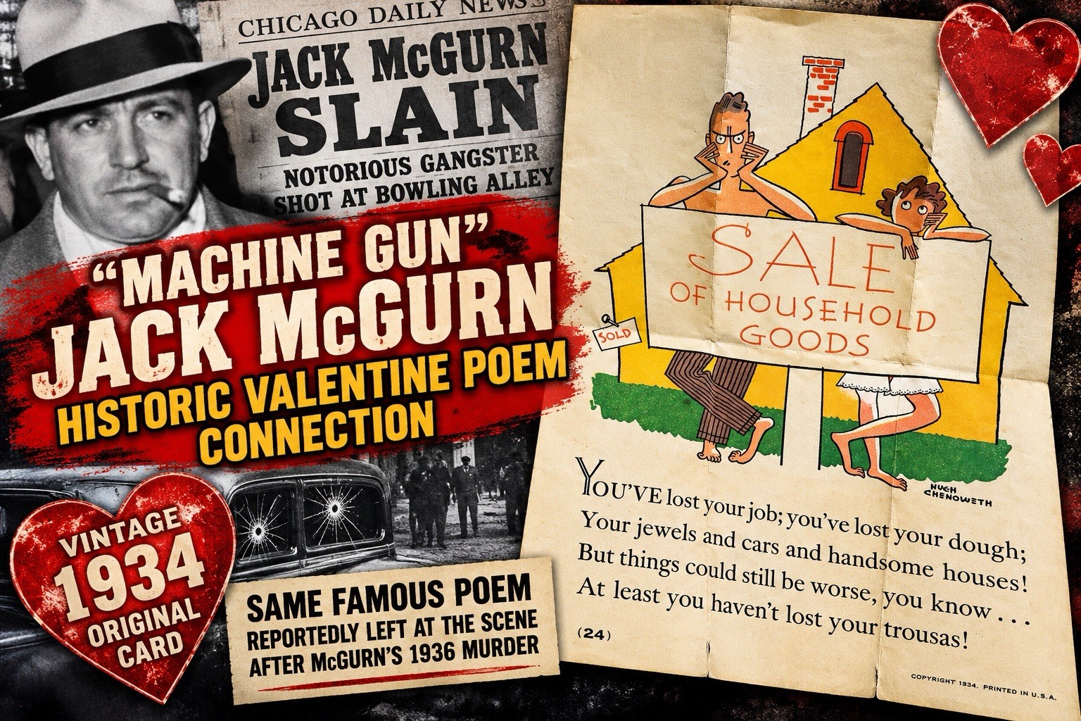 Rare 1934 Machine Gun Jack McGurn Murder Valentine Comic Card Hugh Chenoweth Mob