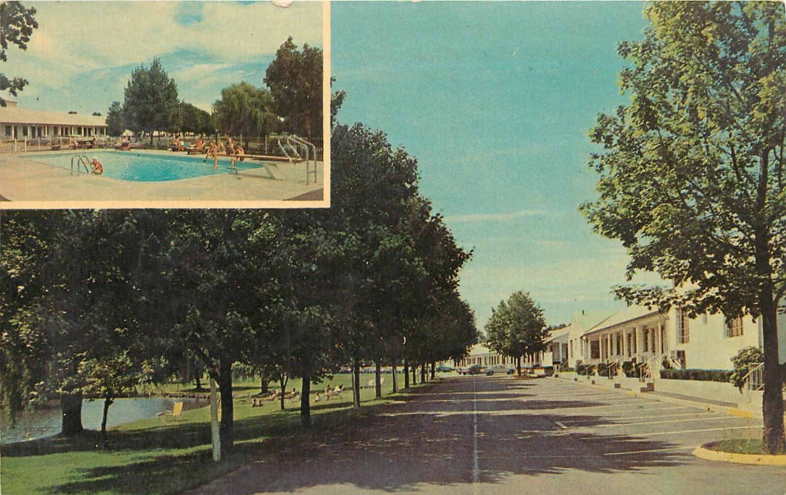 Stony Hill Inn and Motel Bethel Connecticut CT old cars poolside Postcard
