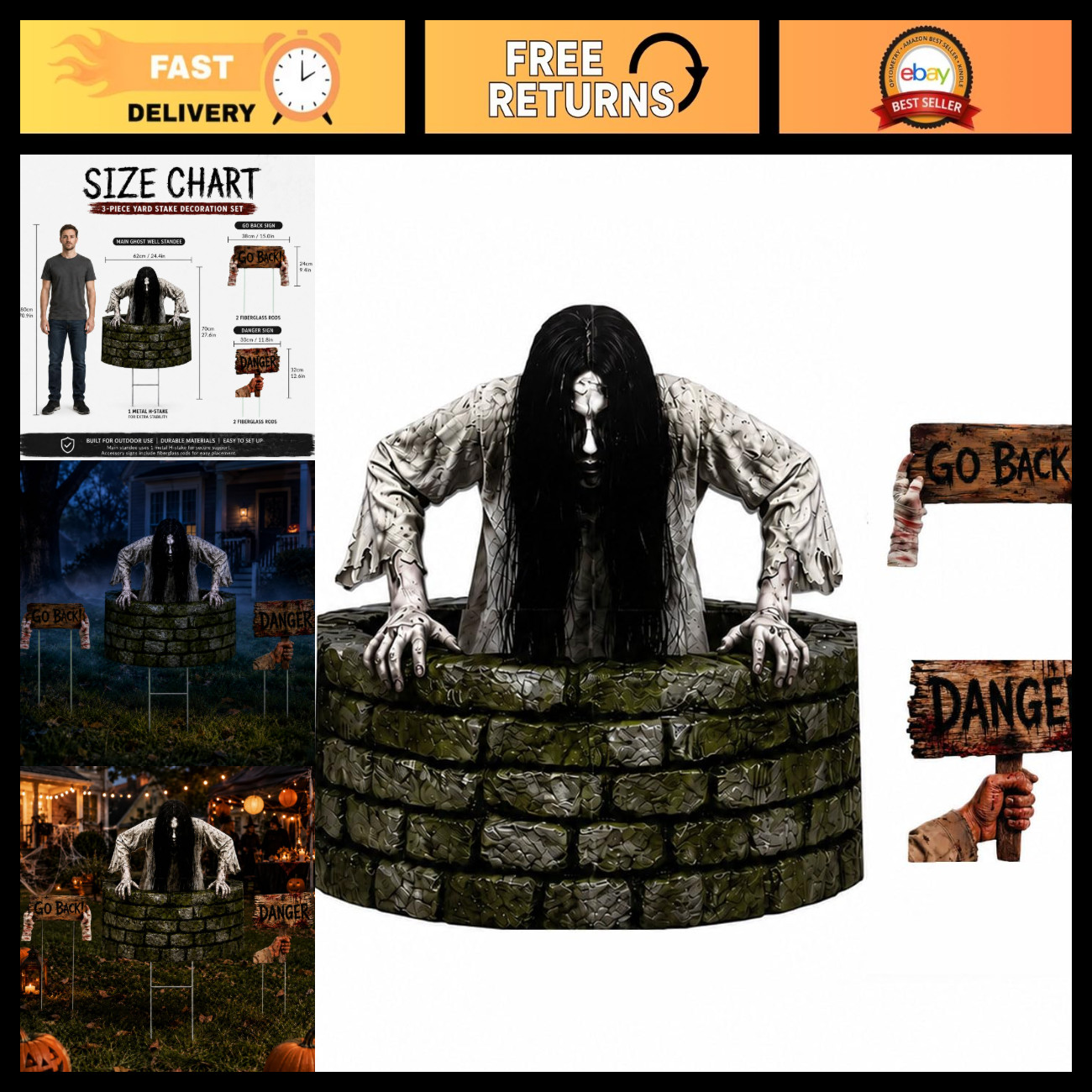 3-Piece Zombie Graveyard Headstone Set for Outdoor Halloween Decorations 3-Piece Zombie Graveyard Headstone Set for Outdoor Halloween Decorations